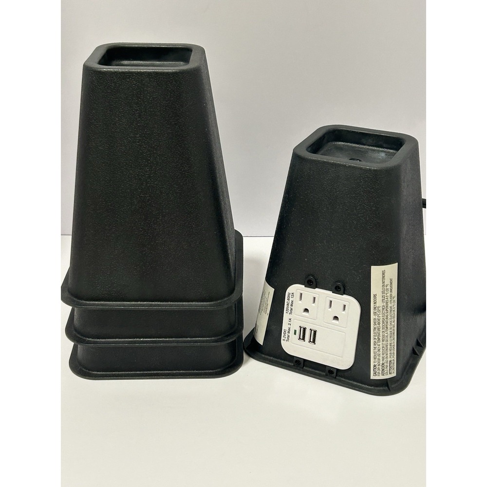 Black Bed Risers with Power Outlets & USB Ports,‎ 5.5", Set of 4
